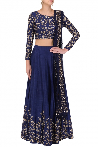 Inspired Blue banglori silk wedding lehenga