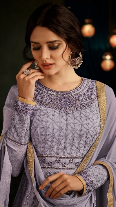 Lavender Heavy Butterfly Net Anarkali Anarkali