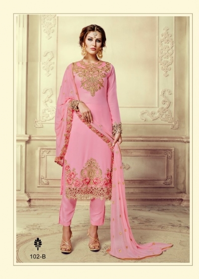 Pink georgette straight cut salwar kameez