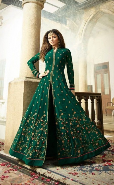 Drashti Dhami Bottle green color georgette party wear anarkali kameez