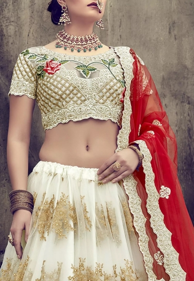 bridal lehenga in red and white combination