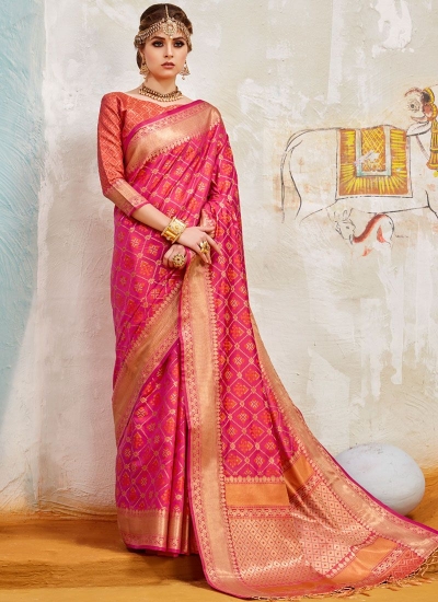 Pink Indian Silk wedding wear saree