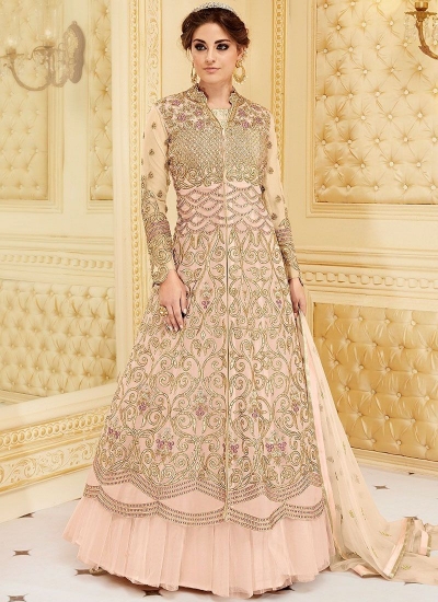 Light pink color net party wear anarkali suit