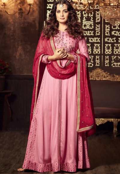 Dia Mirza Rose color georgette Lehenga kameez 45003