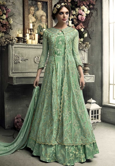 Mint green heavy net koti style anarkali S304