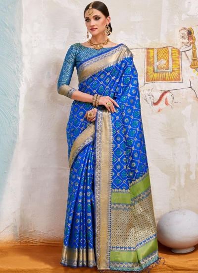 Blue Indian Silk wedding wear saree