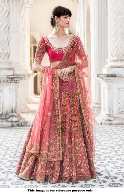 Bollywood Inspired Pink color malai satin silk lehenga