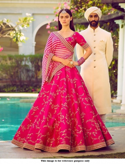 Bollywood Sabyasachi Mukherjee Inspired Malai satin Pink lehenga