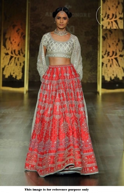 Bollywood Anita Dongre Inspired Red and white Satin lehenga