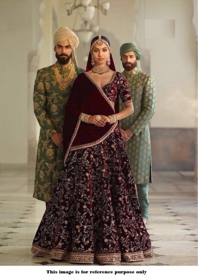 Bollywood Sabyasachi Mukherjee Inspired velvet Maroon lehenga