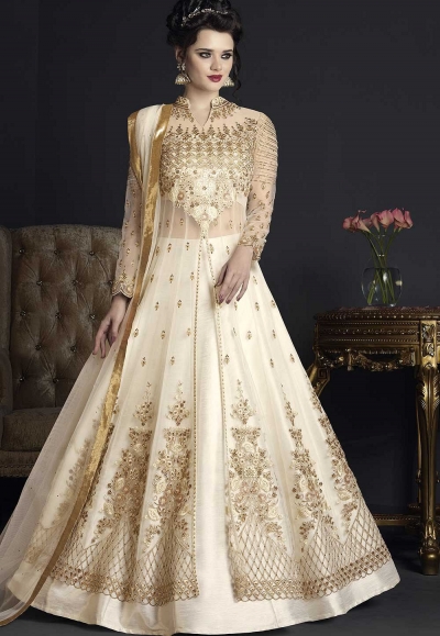 Off white net wedding ghagra choli style 10004