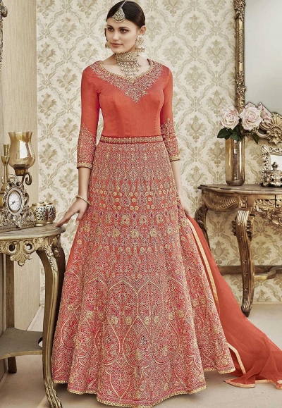 Peach thapa silk wedding wear anarkali 4406