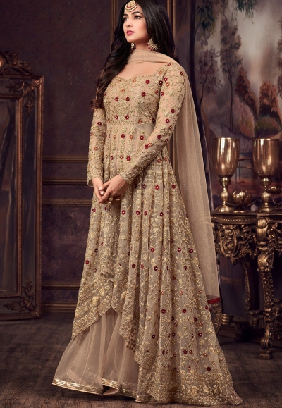 Sonal Chauhan Beige net wedding Lehenga kameez