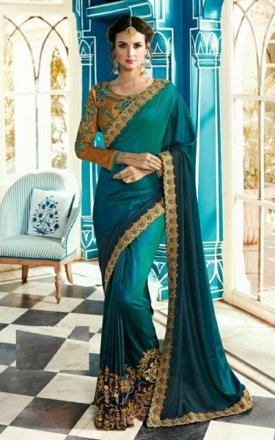 Party wear Designer Sarees Teal Green 7804