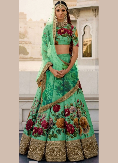 Bollywood Sabyasachi Inspired Green art silk bridal lehenga