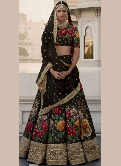 Bollywood Sabyasachi Inspired Black art silk bridal lehenga