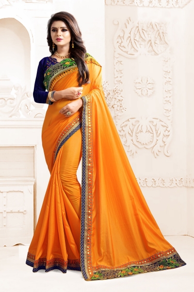 Indian Wedding Art silk Yellow Colour Saree 1565