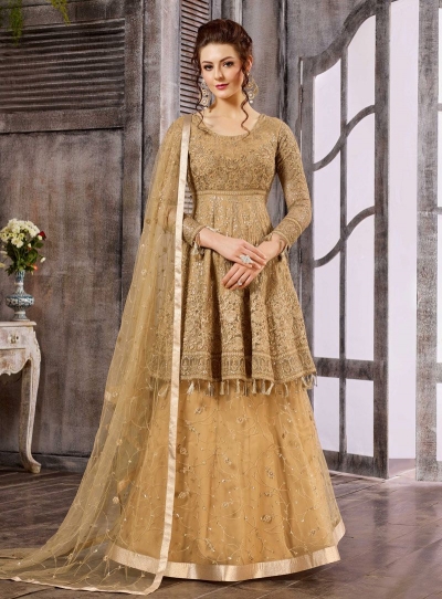 Beige color net wedding wear suit