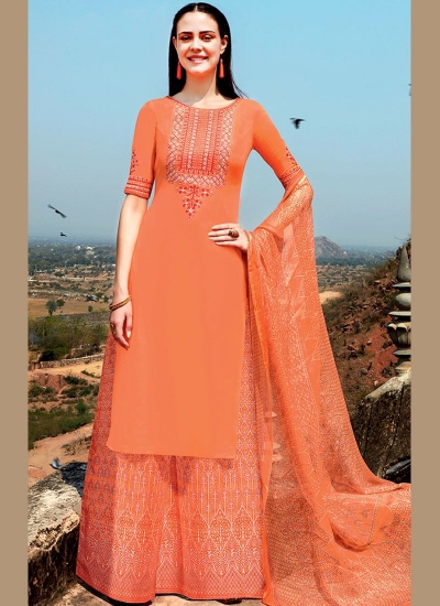 Orange color cotton Palazzo salwar kameez