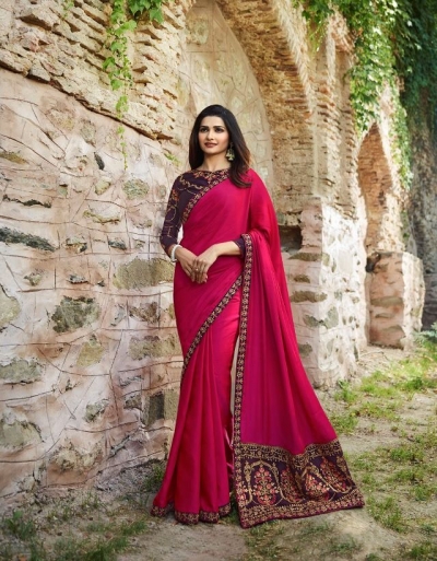 Bollywood Prachi Desai Rani color silk designer party wear saree