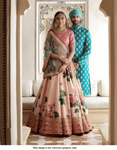 Bollywood Sabyasachi Inspired Peach banglori silk Lehenga choli