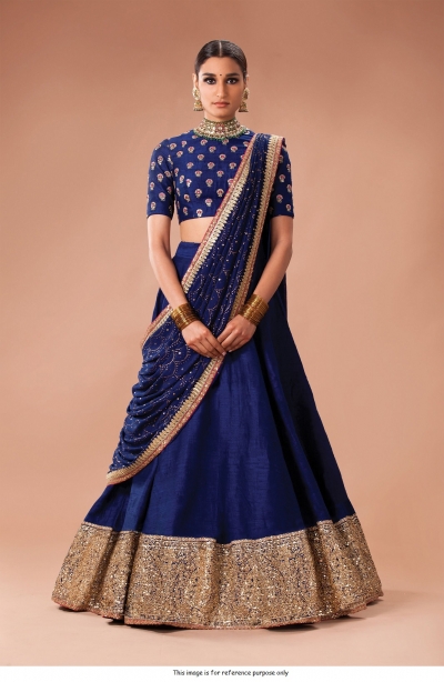 Bollywood Sabyasachi Inspired Navy blue art silk Wedding Lehenga