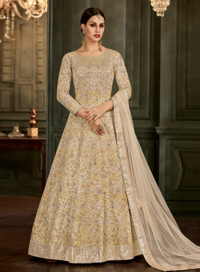 Off White Silk Floor Length Indian wedding Anarkali Suit 32004