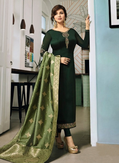 Ayesha Takia Green color satin georgette straight cut Indian wedding salwar kameez 22123