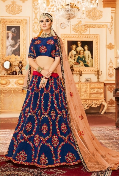 Royal blue Silk Indian wedding Lehenga choli 002