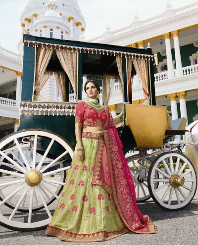 Pista green silk Indian wedding lehenga 13168