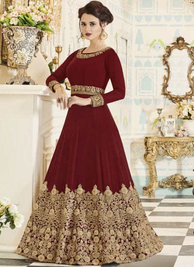 Maroon georgette party wear anarkali 001F