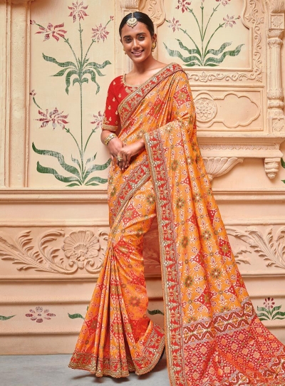 Orange color silk pure banarasi wedding saree 2006