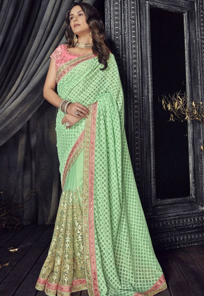 Green Color Lucknowi designer party wear saree