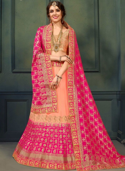 Peach and Gajri color silk Indian wedding lehenga choli 607