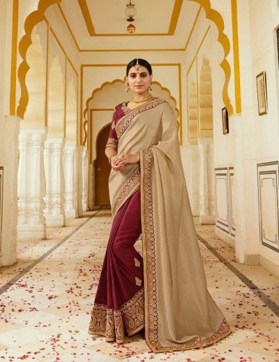 Maroon chikoo silk Indian wedding wear saree 5007