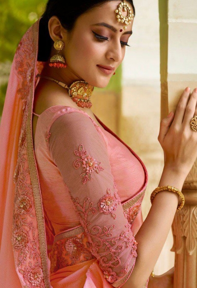 bridal pink wedding saree