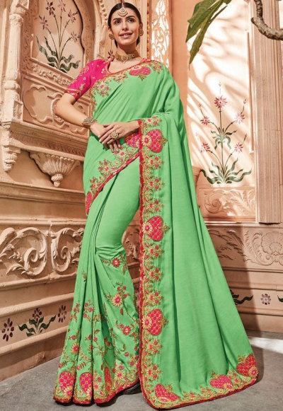 Liril green silk Indian wedding wear saree 1901