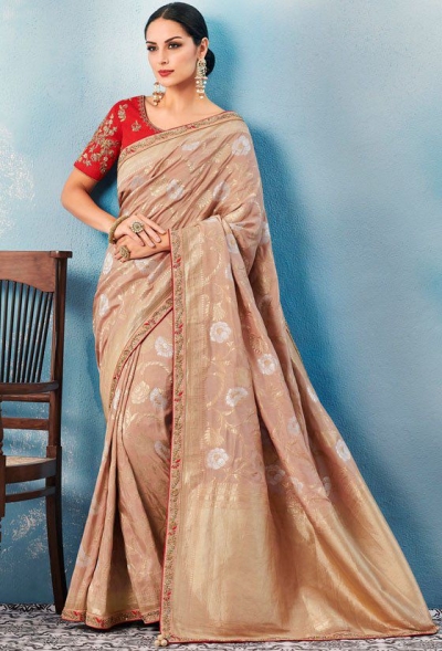 Beige Indian wedding wear silk saree 7008