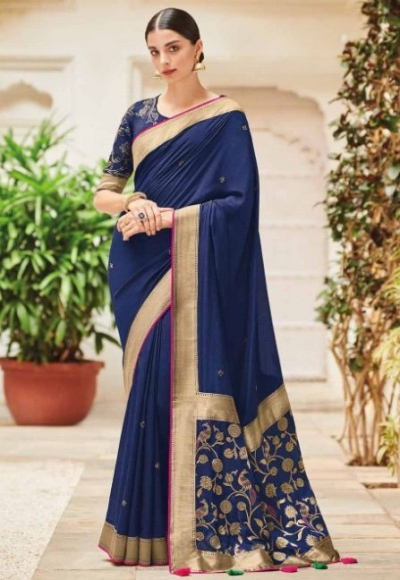 Blue banarasi weaving silk Indian wedding saree 1005