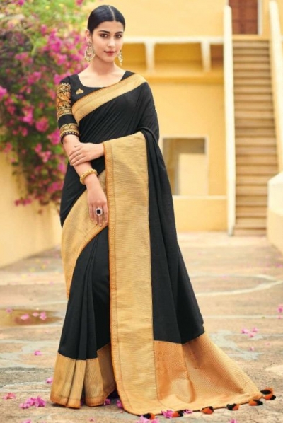 Black banarasi weaving silk Indian wedding saree 1011