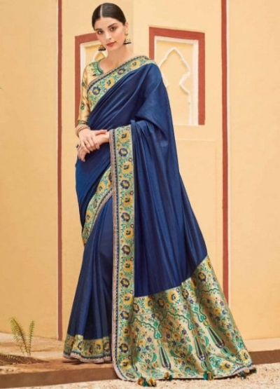Blue banarasi weaving silk Indian wedding saree 1016