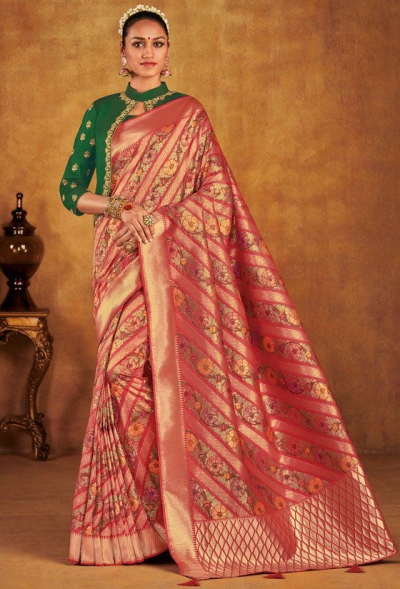 Onion pink color silk Indian wedding saree 938