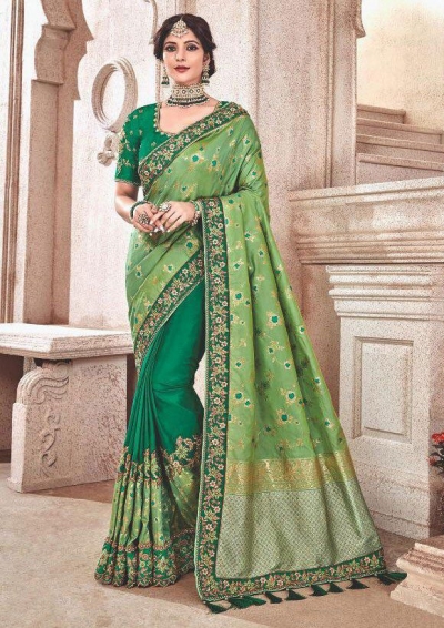 Green fancy silk Indian wedding saree 2304