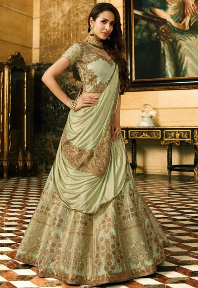 Malaika arora khan pista green silk Indian wedding Lehenga choli 13191