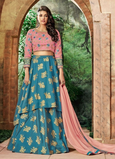 Indian wedding blue and pink silk wedding lehenga 7713