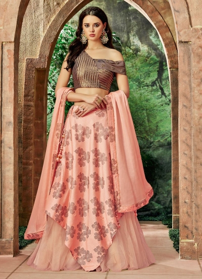 Indian wedding peach and brown silk wedding lehenga 7716