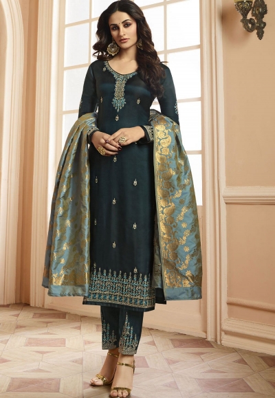 Indian silk Wedding salwar kameez in grey color 15205