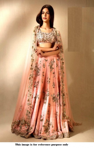 Bollywood model peach color mulberry silk wedding lehenga choli