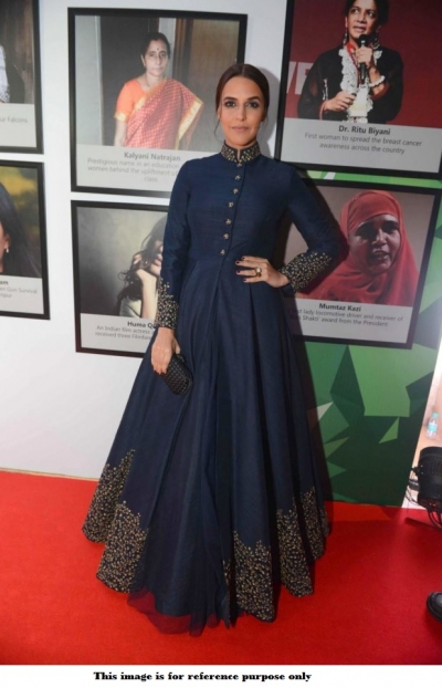 Bollywood Neha Dhupia Banglori silk Navy blue Gown