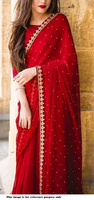 Bollywood red color georgette moti saree